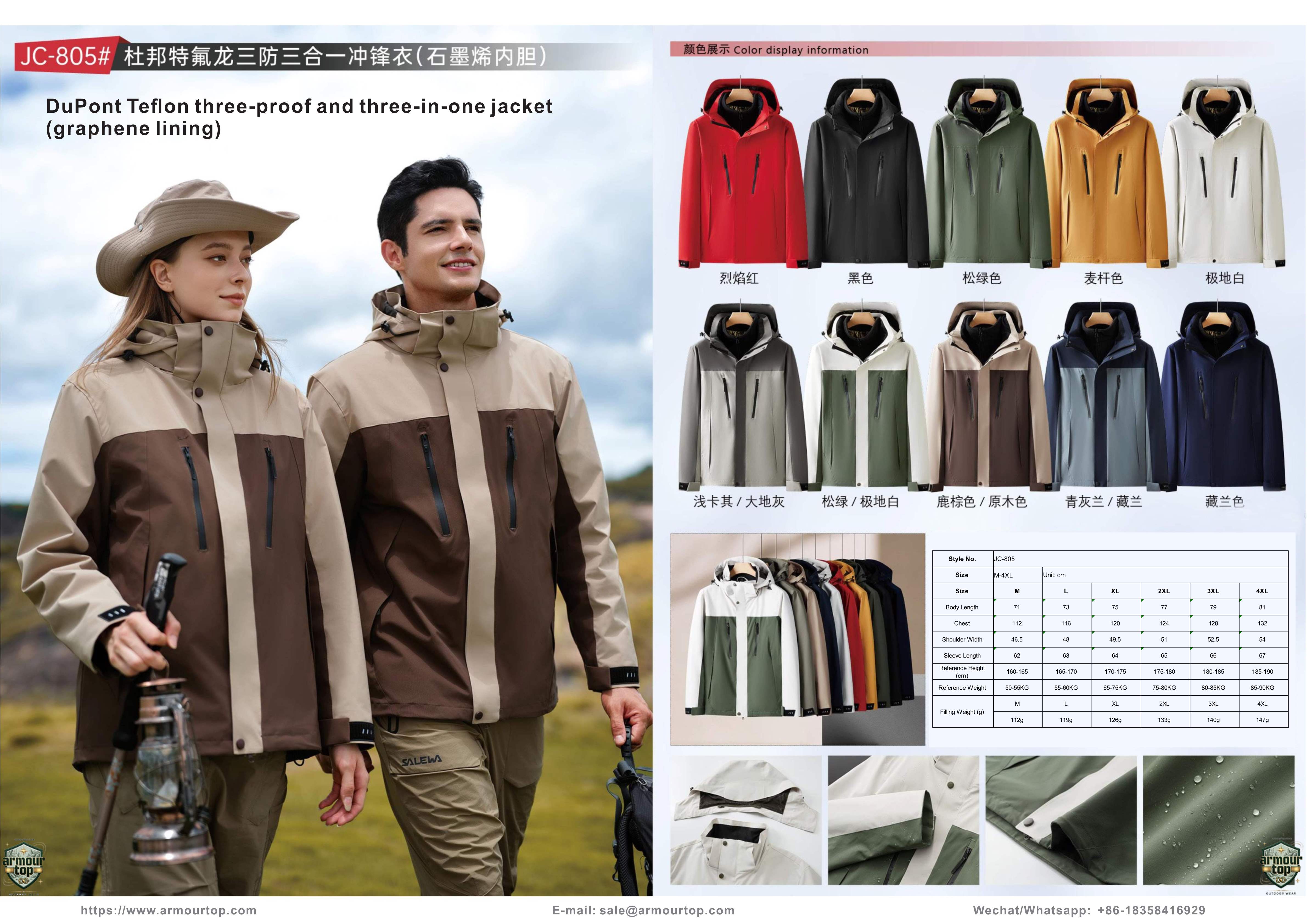 JC-805 Veste 3-en-1 DuPont Teflon (doublure graphène) - vue d'ensemble