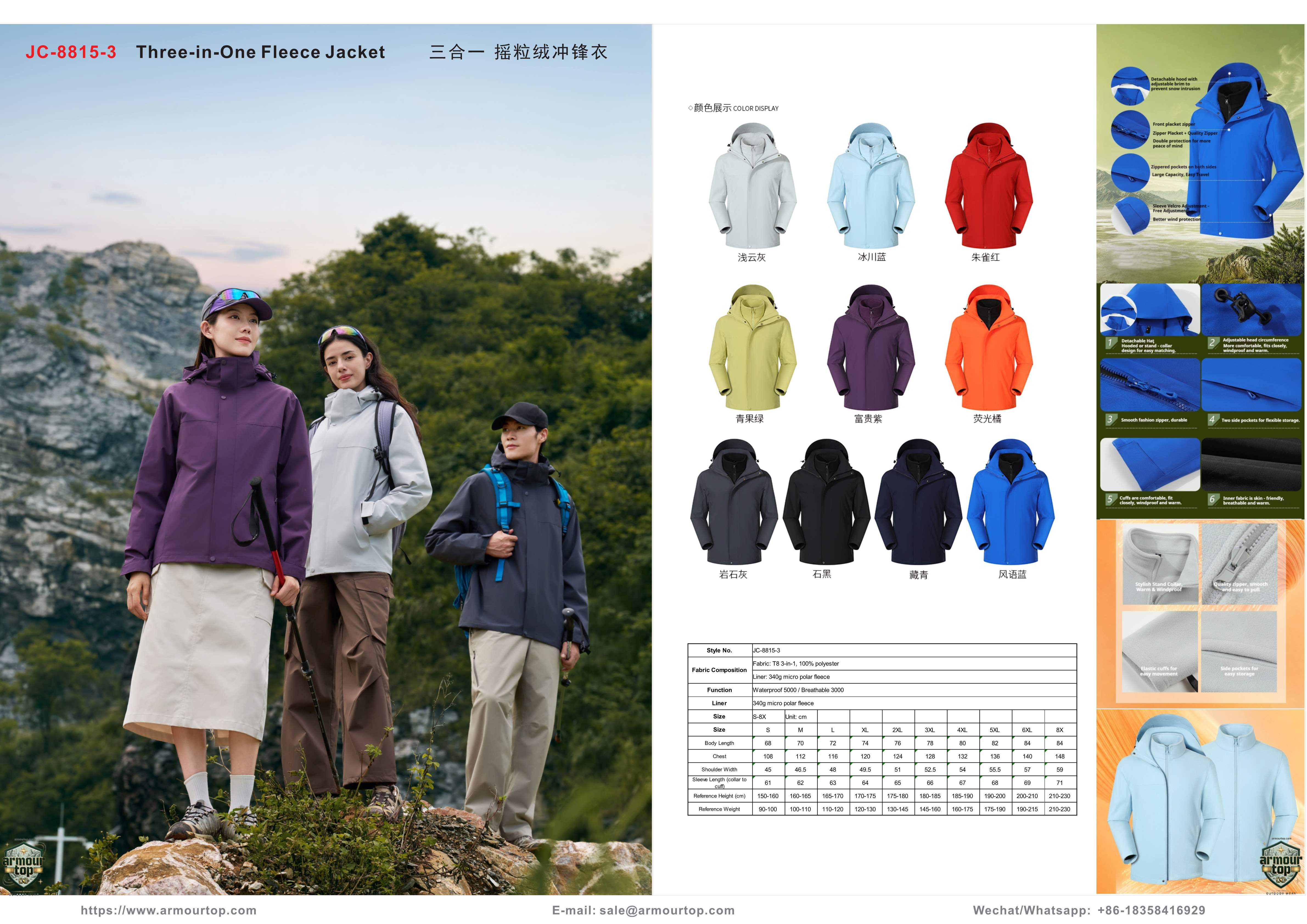 JC-8815-3 Veste 3-en-1 polaire - vue d'ensemble